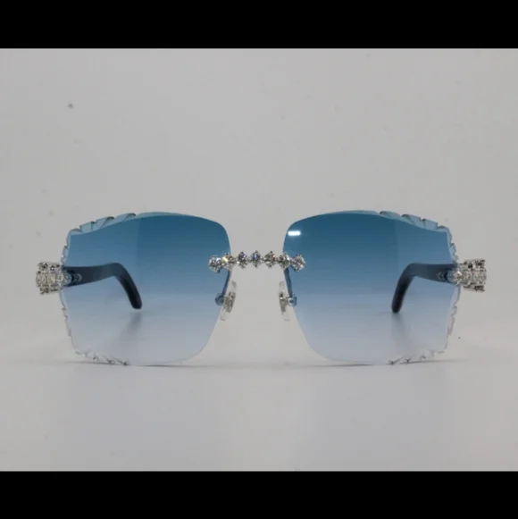 Luxury Moissanite Buffs With Genuine Ox Temples And Diamond Cut Blue Lenses